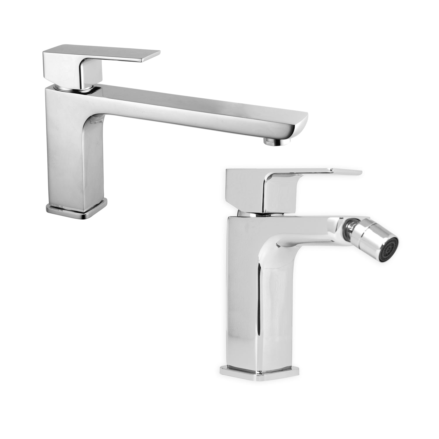 Coppia di miscelatori per lavabo prolungato e bidet serie Nix in ottone cromato