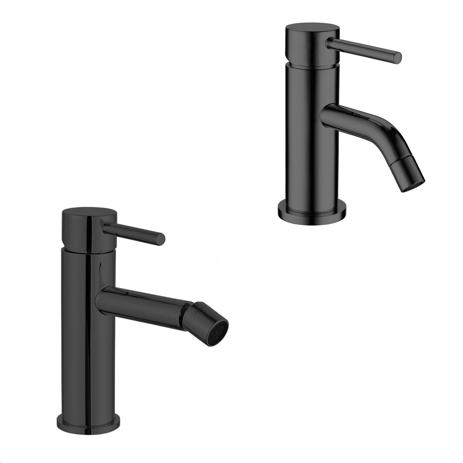 Coppia di miscelatori per lavabo e bidet serie Moon in ottone nero opaco