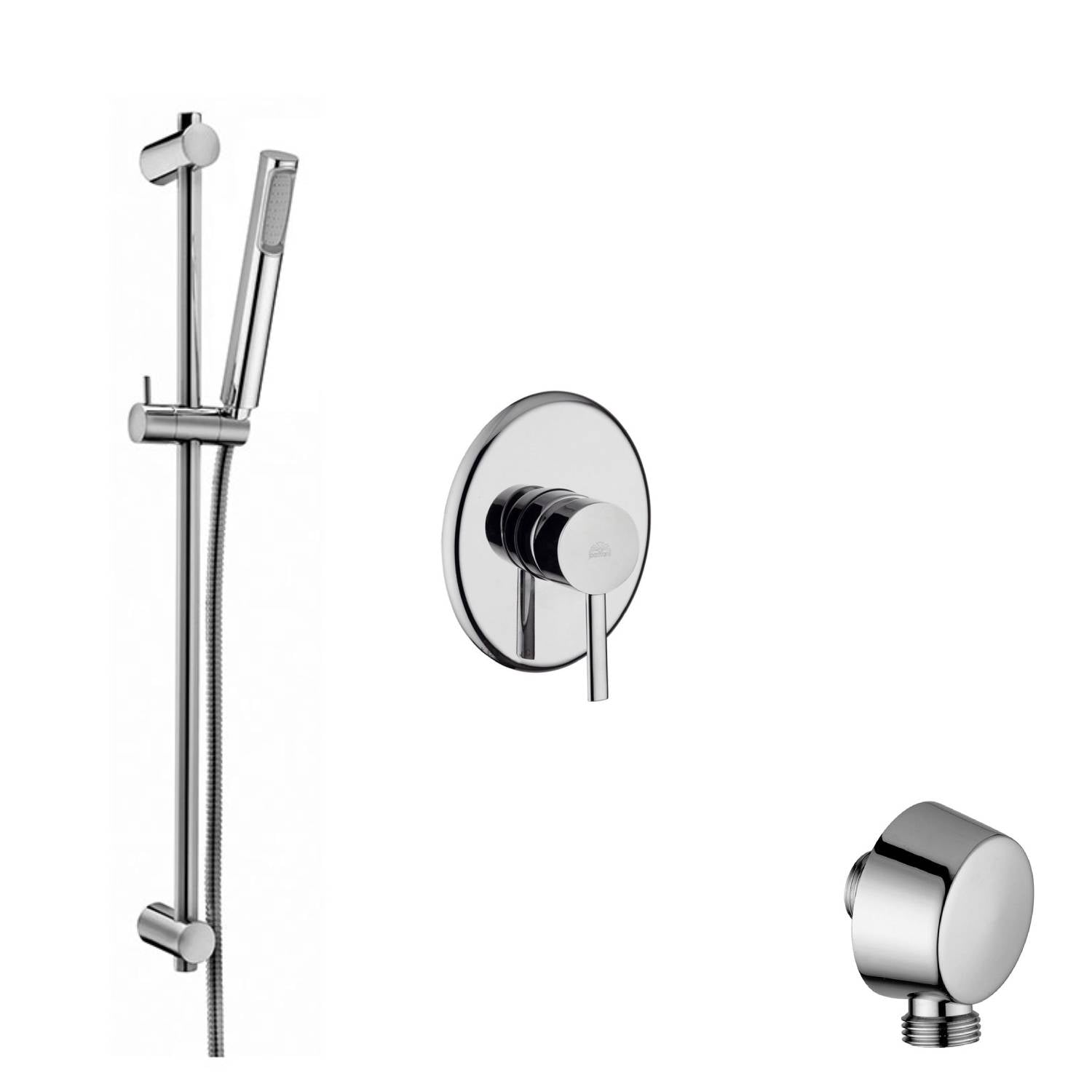 Set saliscendi doccia tonda minimale con miscelatore doccia Berry e presa d'acqua tonda a muro Paffoni