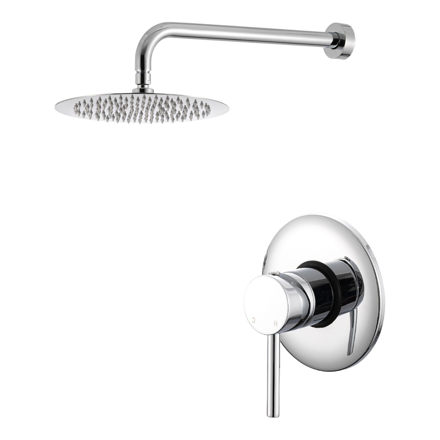 Kit doccia con incasso a una via e soffione tondo 250 mm in ottone cromato Moon