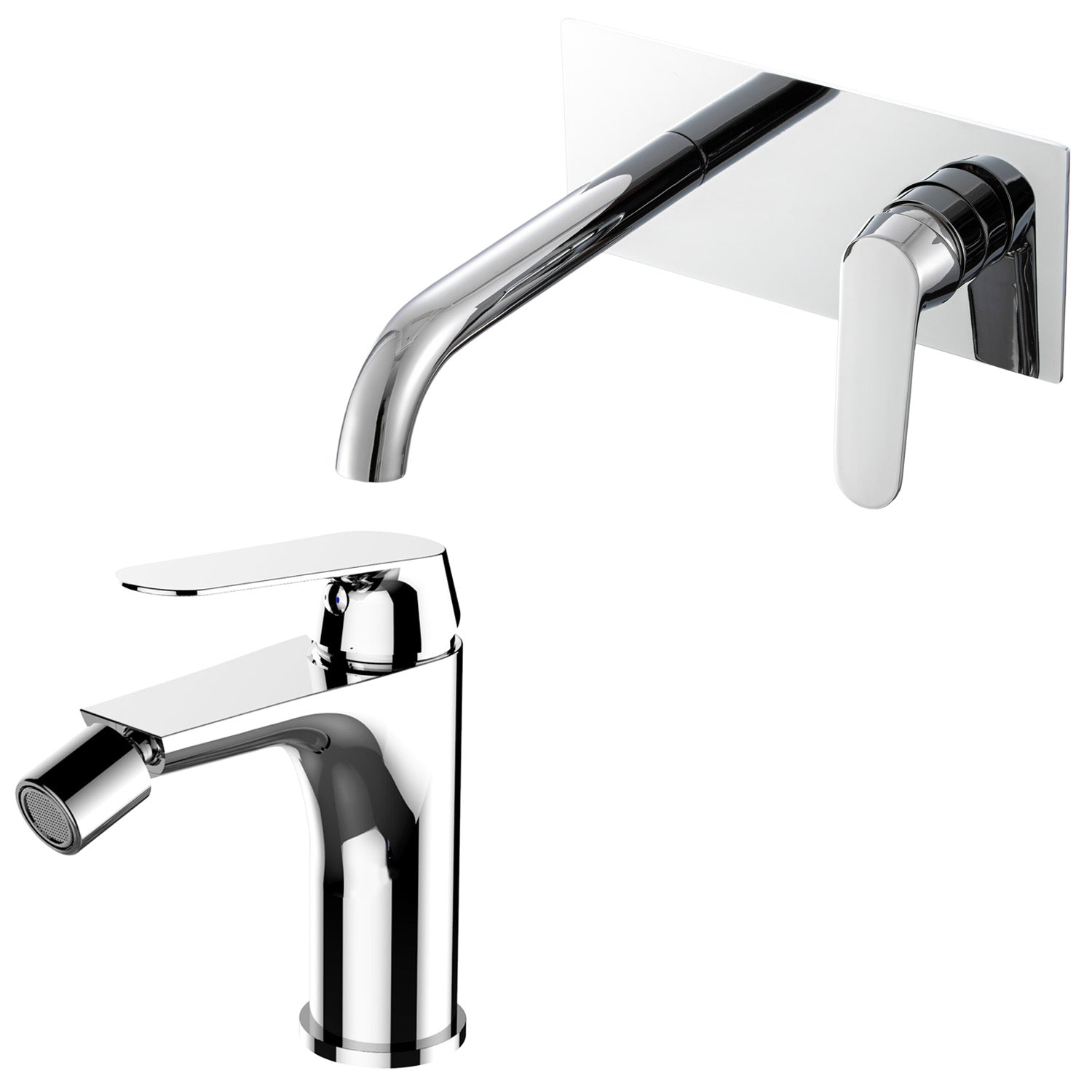 Coppia di miscelatori per lavabo incasso con easy box e bidet serie Echo in ottone cromato