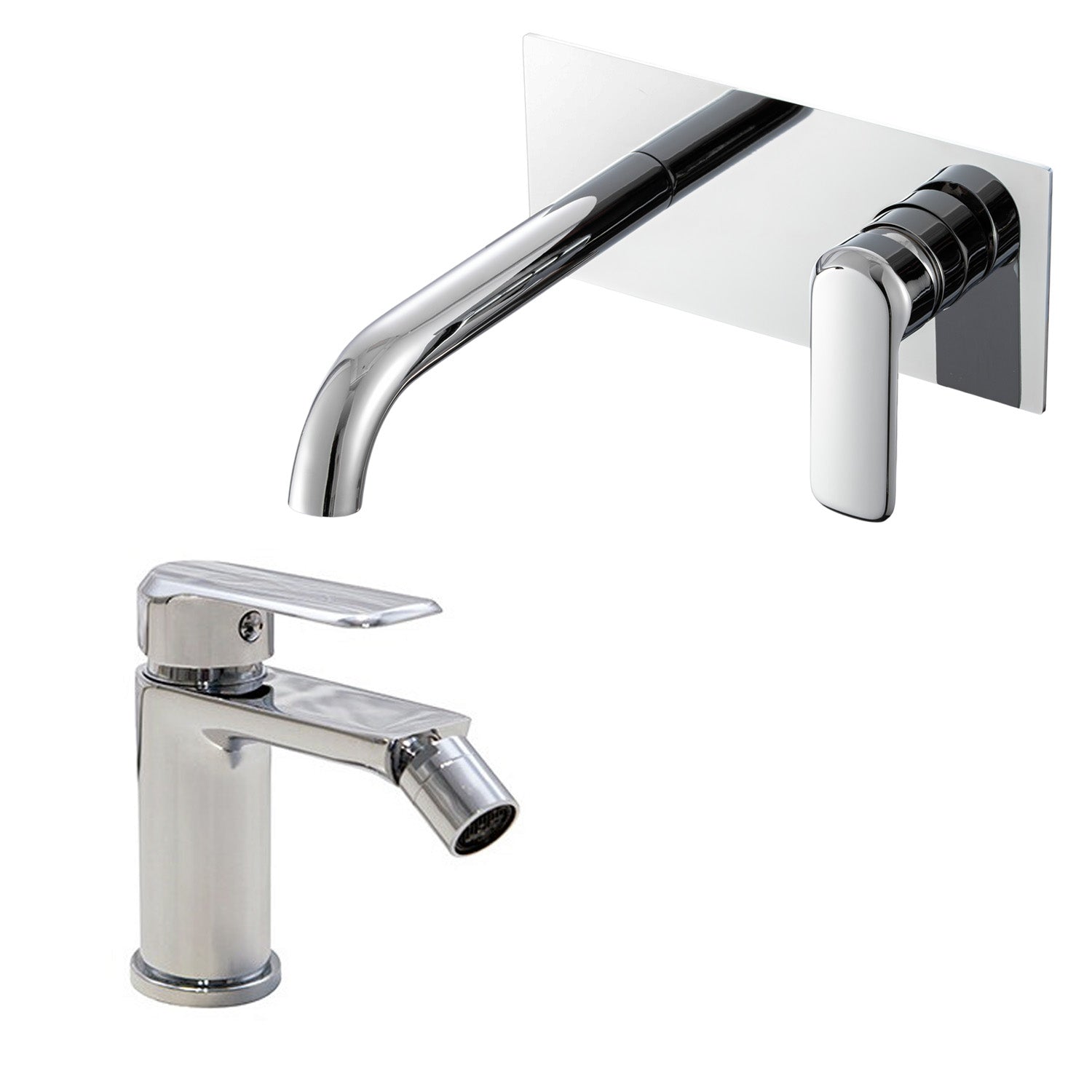Coppia di miscelatori per lavabo incasso con easy box e bidet serie Hopper in ottone cromato