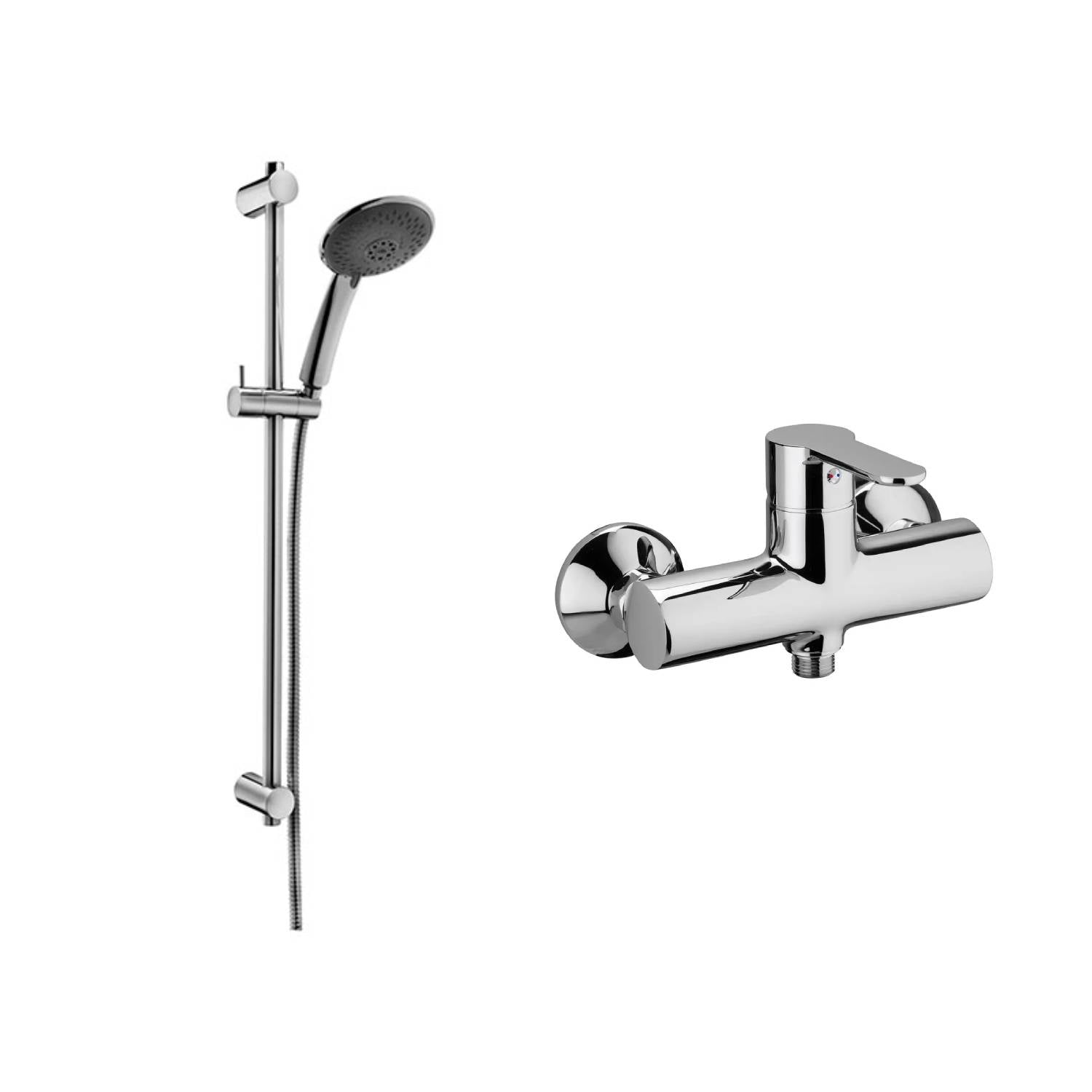 Set Saliscendi con asta modello prestige Crag e miscelatore doccia a muro esterno Paffoni