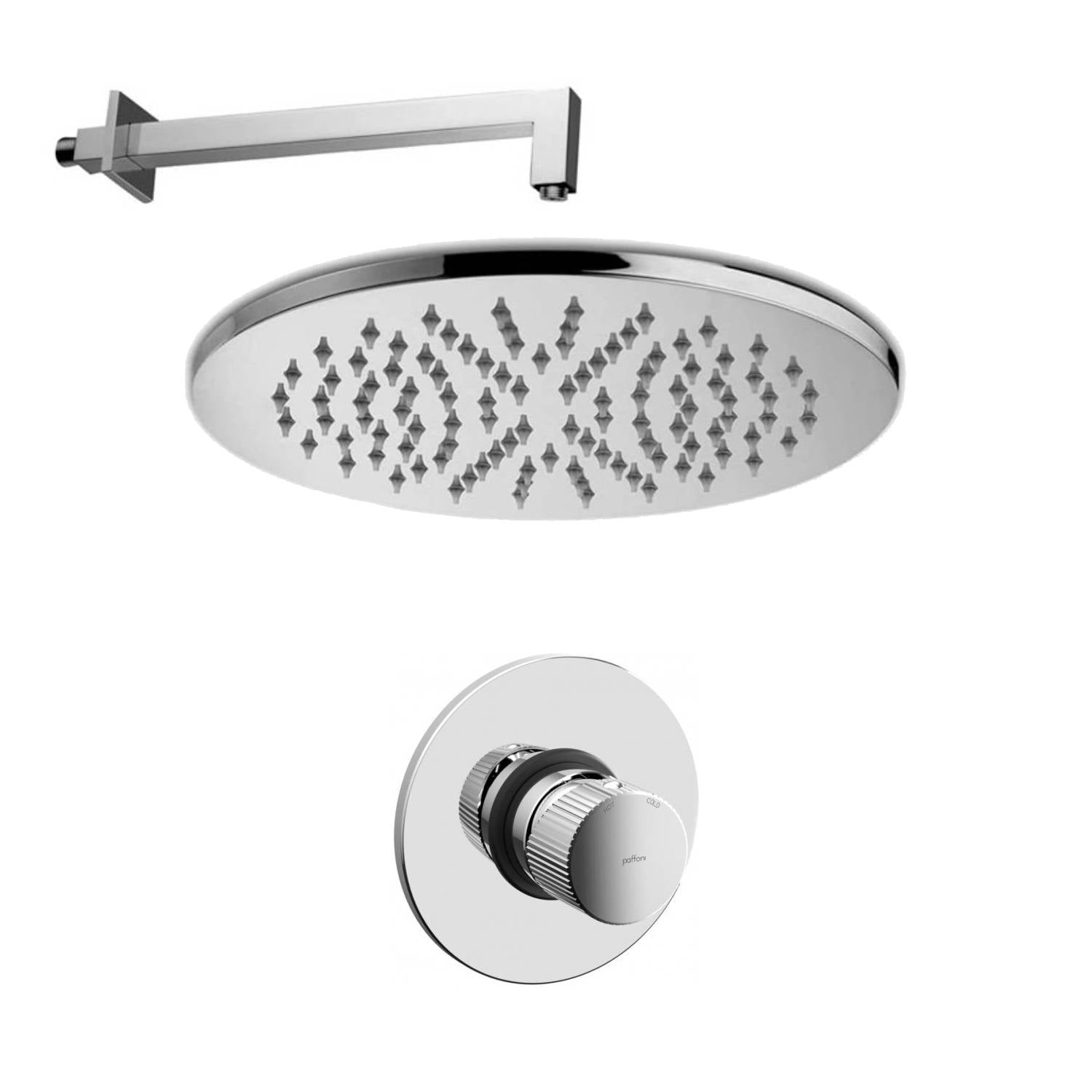 Set soffione doccia tondo con braccio doccia quadrato e miscelatore doccia cromo Paffoni