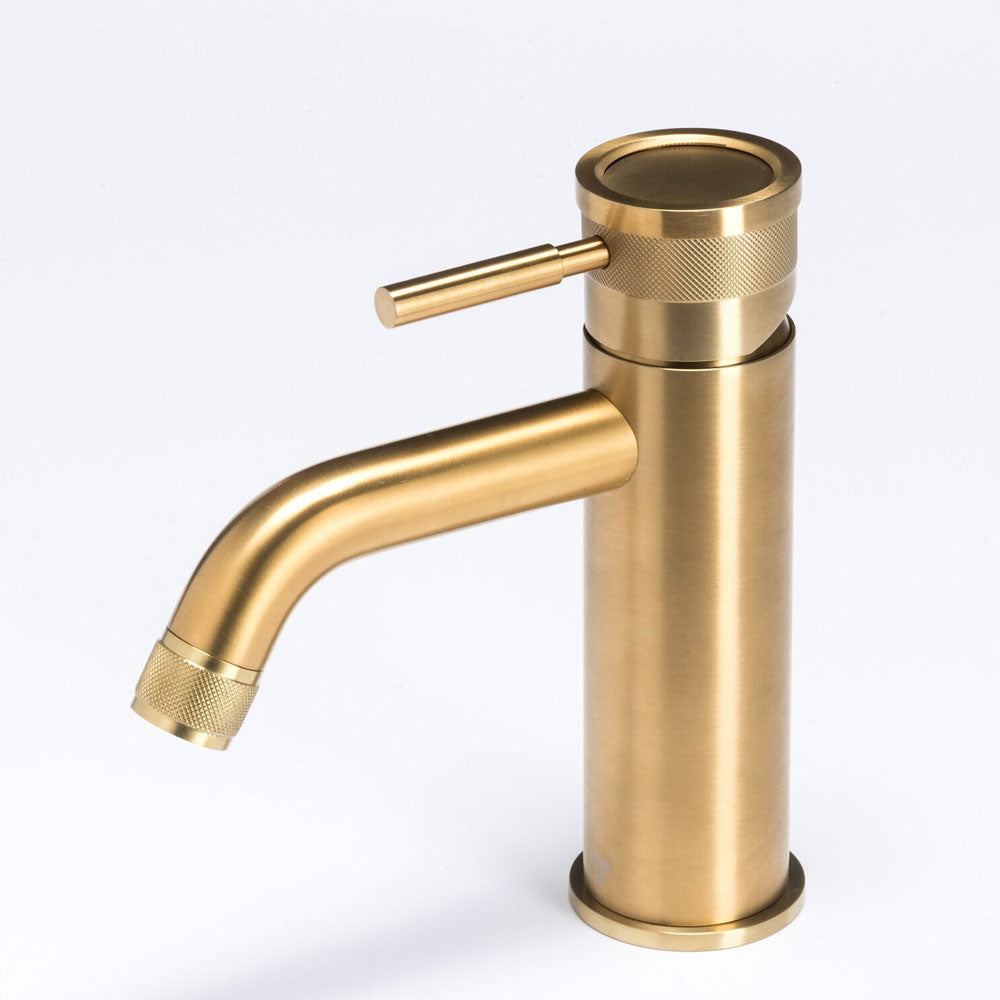 Rubinetto miscelatore Lavabo in acciaio inox 316L Finitura PVD ORO senza scarico e bocca di erogazione con anticalcare