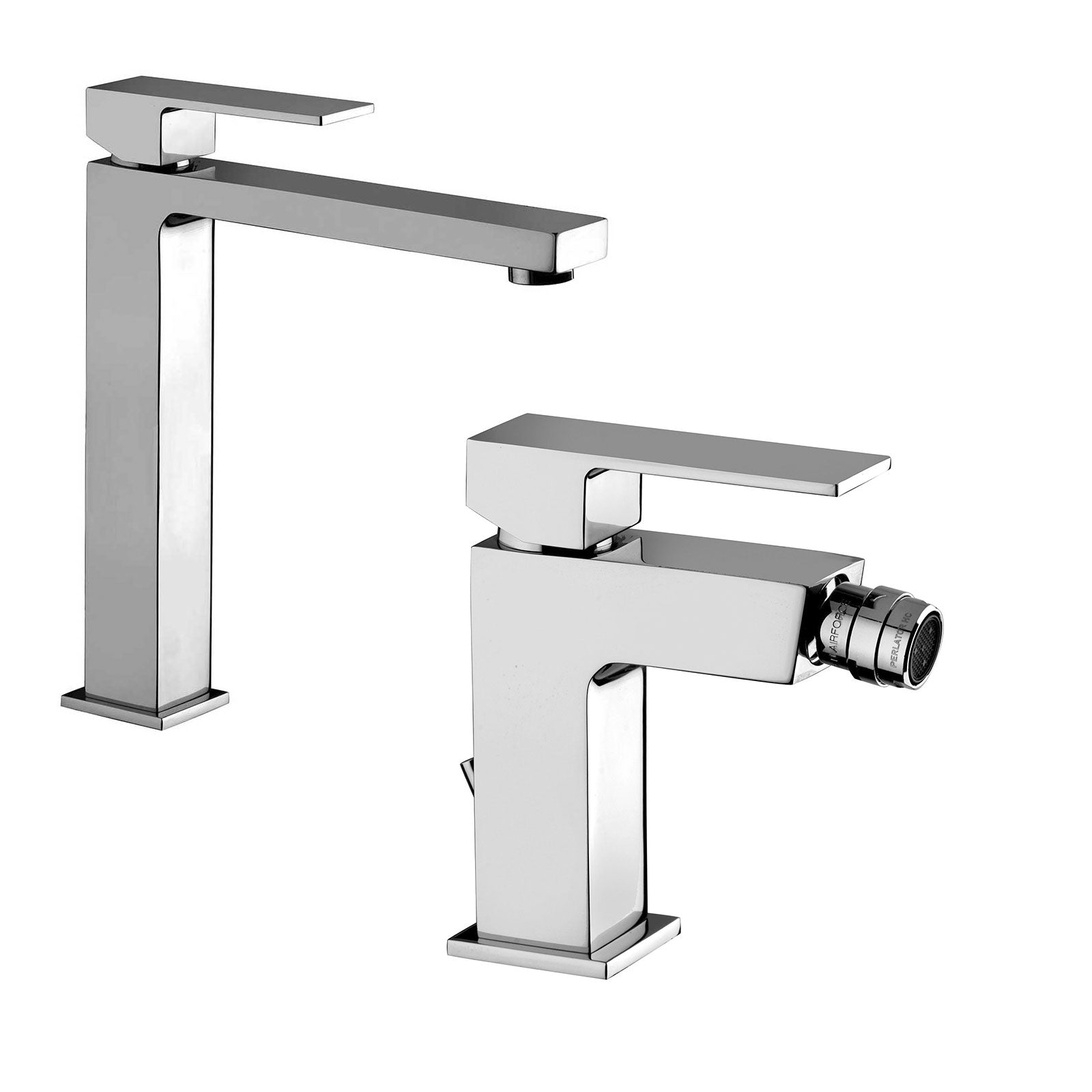 Set di miscelatori lavabo alto e bidet Paffoni Elle design squadrato