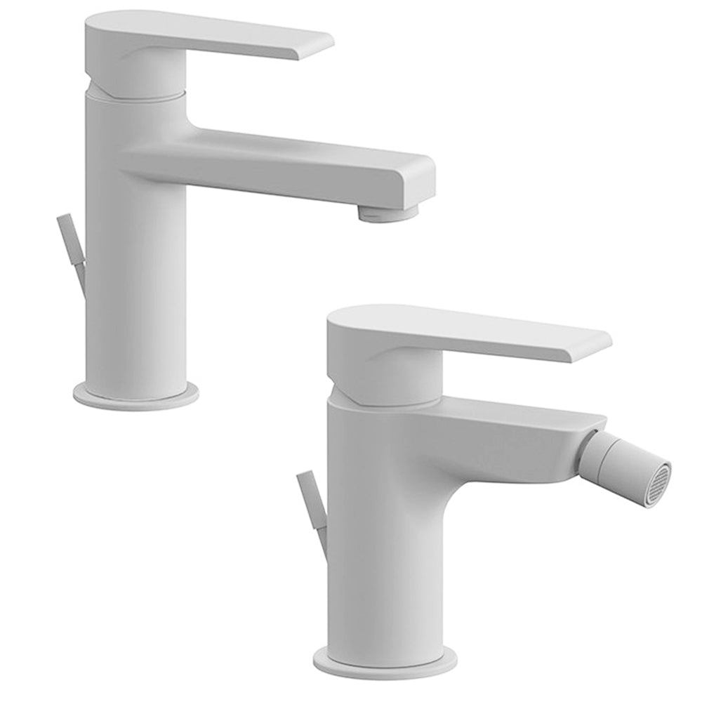 Kit miscelatori lavabo e bidet Rubinetterie Mariani linea Artic Bianco Opaco con scarico