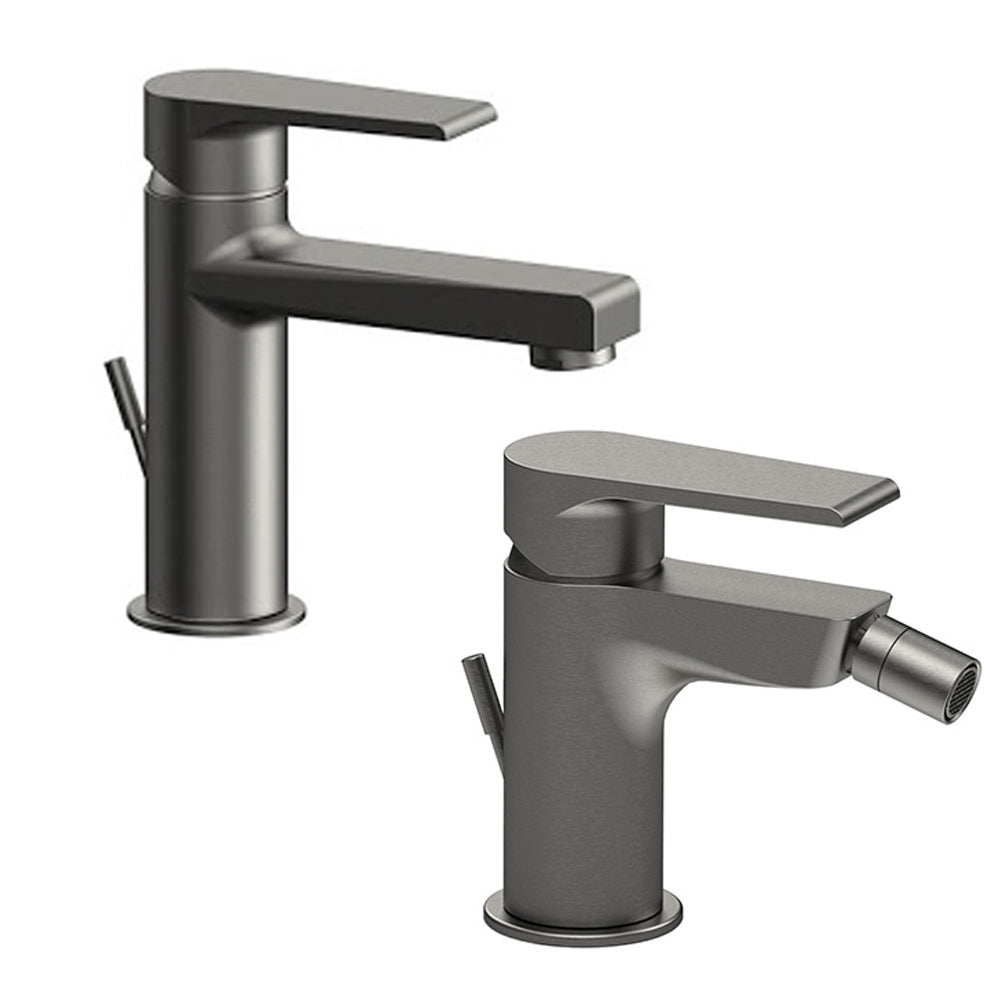 Kit miscelatori lavabo e bidet Rubinetterie Mariani linea Artic Nichel Nero Spazzolato con scarico
