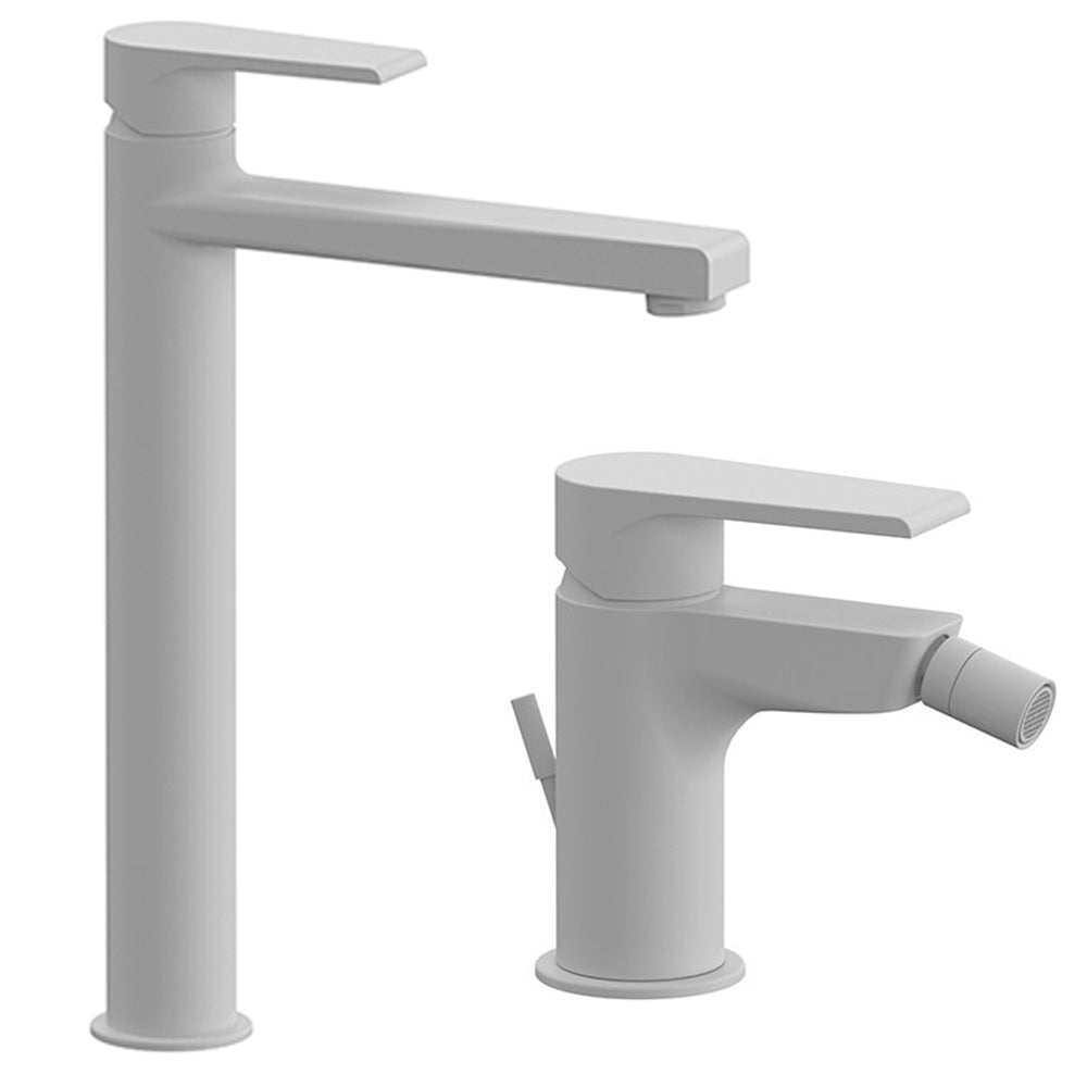 Kit miscelatori lavabo alto e bidet Rubinetterie Mariani linea Artic Bianco Opaco