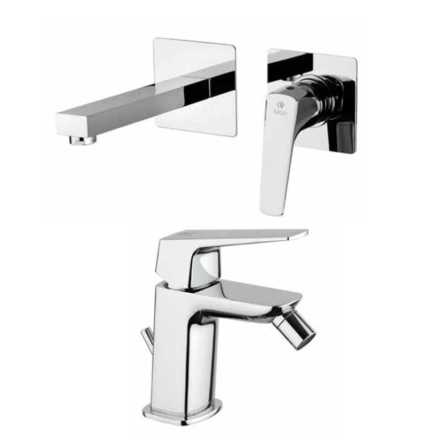 Set di Rubinetti per lavabo a muro e Bidet con Piletta Click-Clack cromato collezione Bloom di Argo Rubinetterie