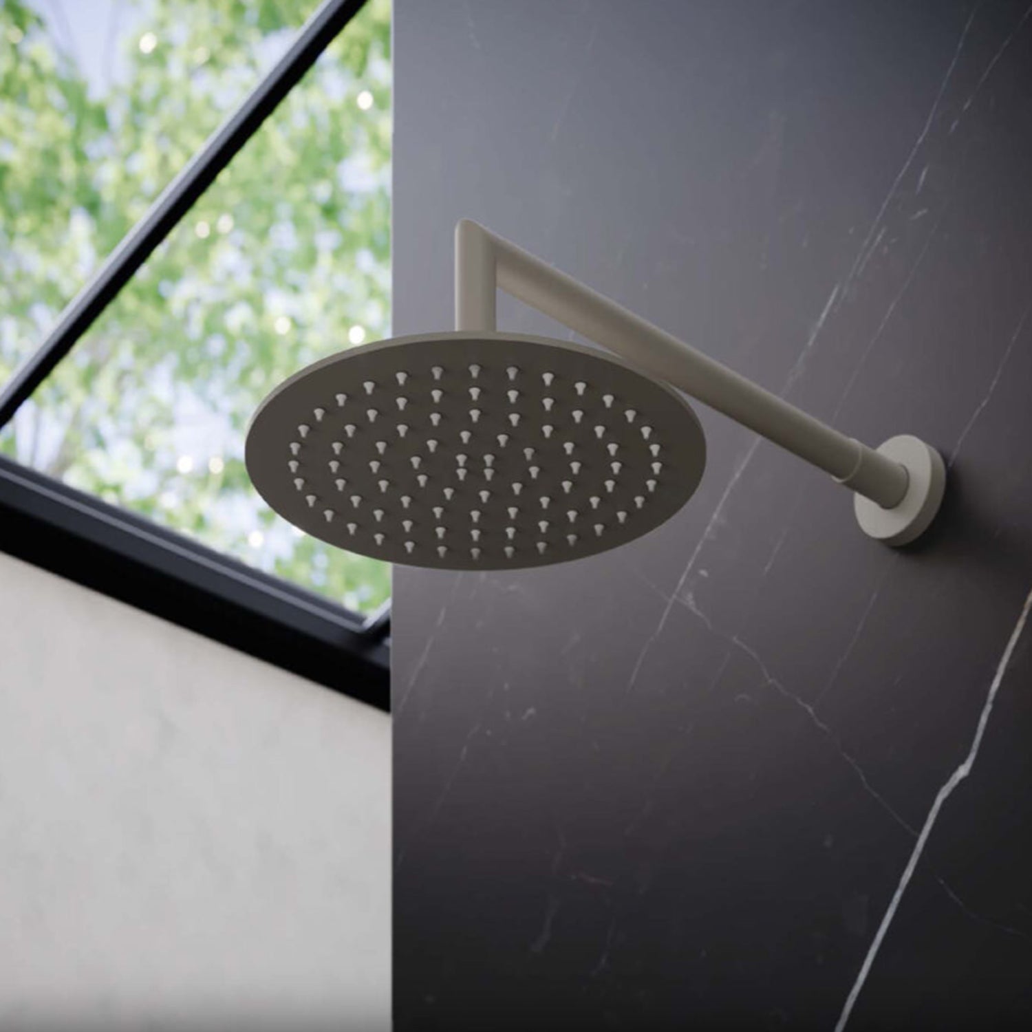 Soffione doccia rotondo ø 25 cm RubiFlux con getti anticalcare in silicone - Grigio Fango