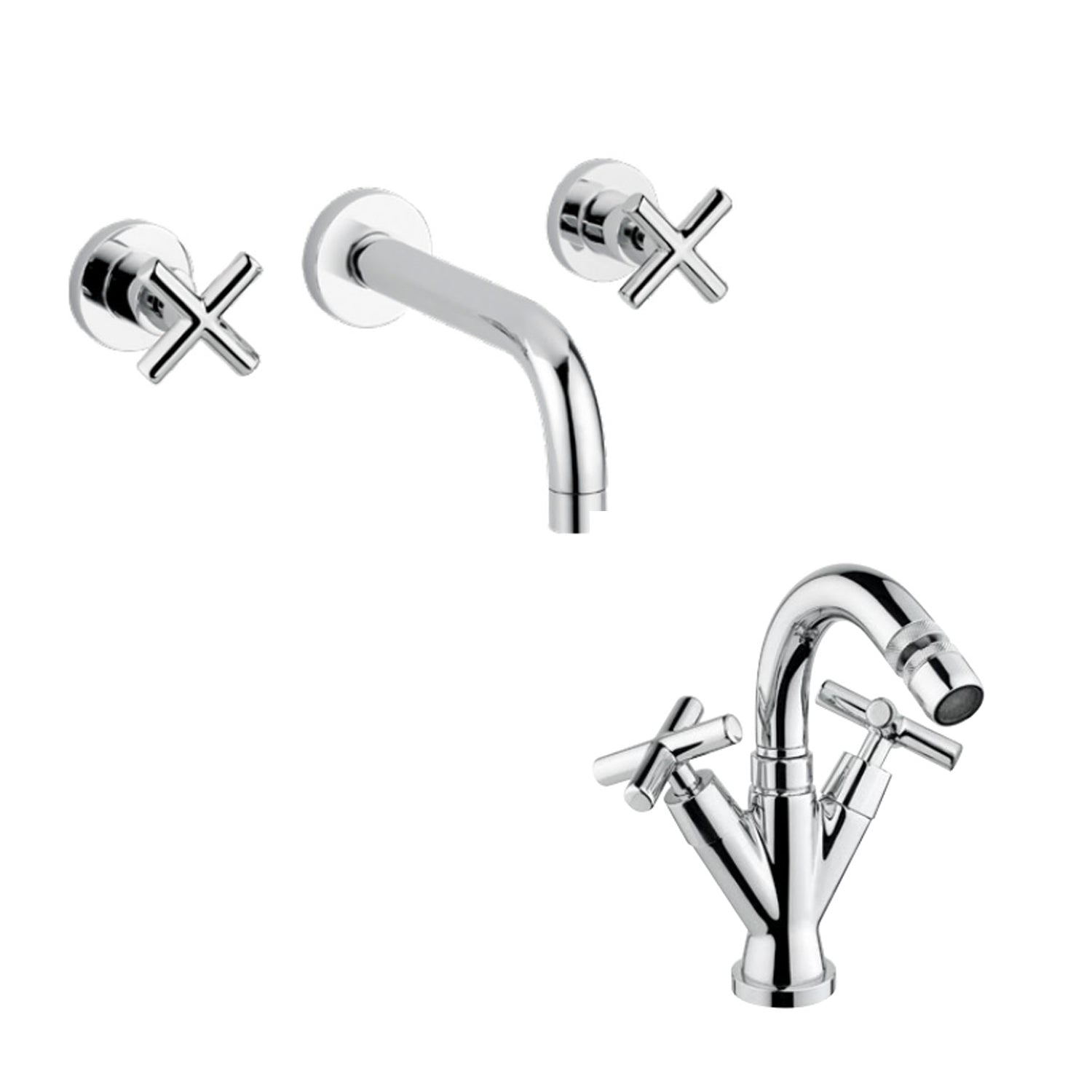 Kit miscelatori lavabo e bidet in ottone cromato collezione Sirio Keller Taps - rubinetto bidet monoforo