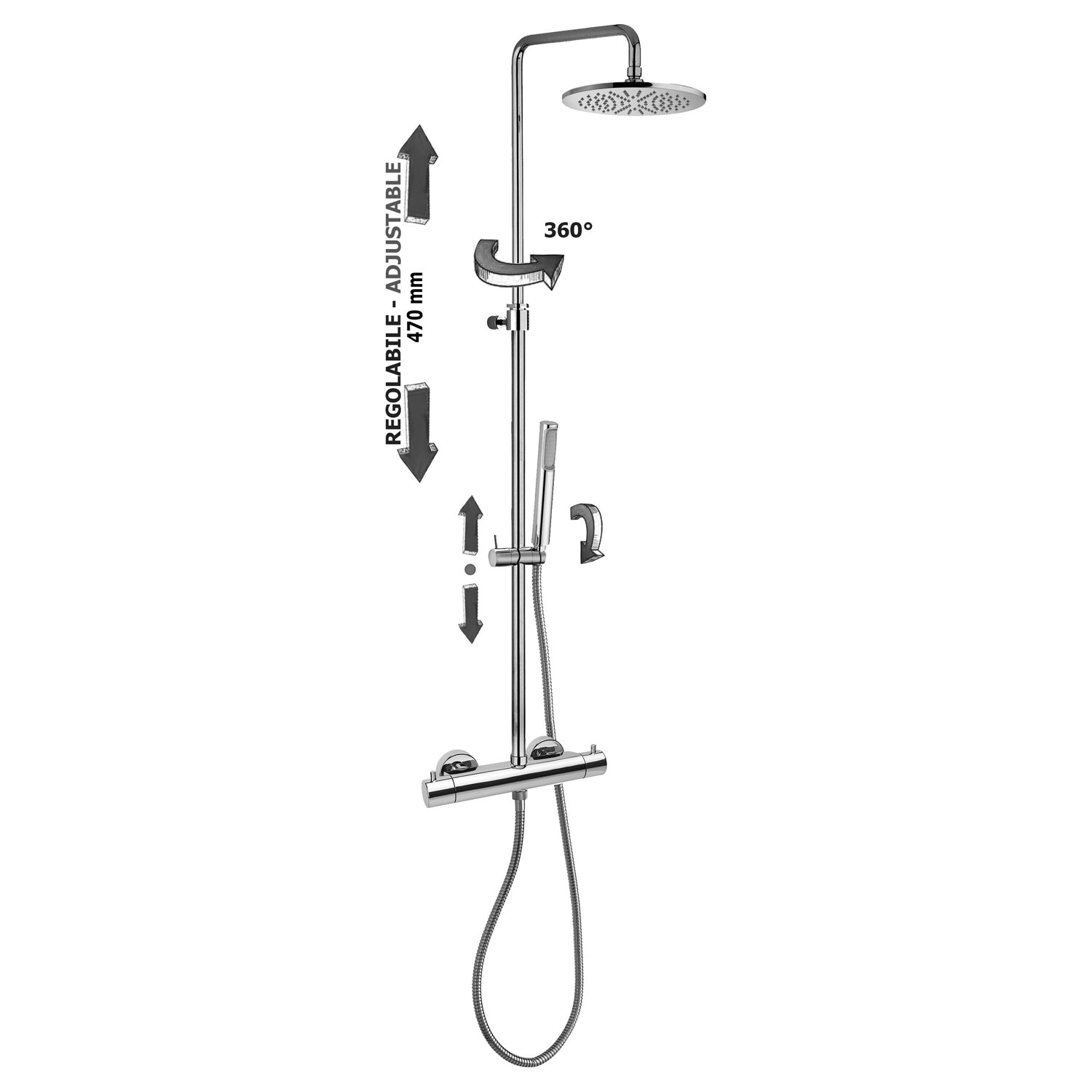 Colonna doccia regolabile Mini Birillo Comfort con miscelatore termostatico Paffoni - Cromato