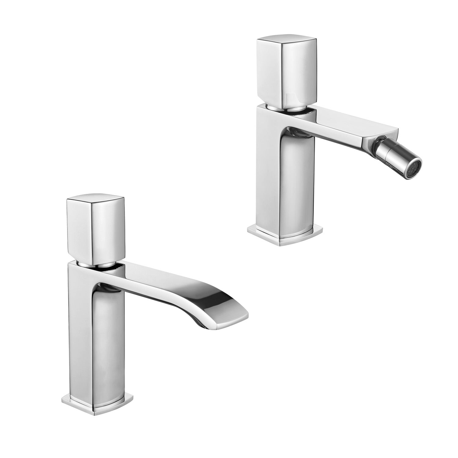 Coppia di miscelatori per lavabo e bidet serie Ice in ottone cromato