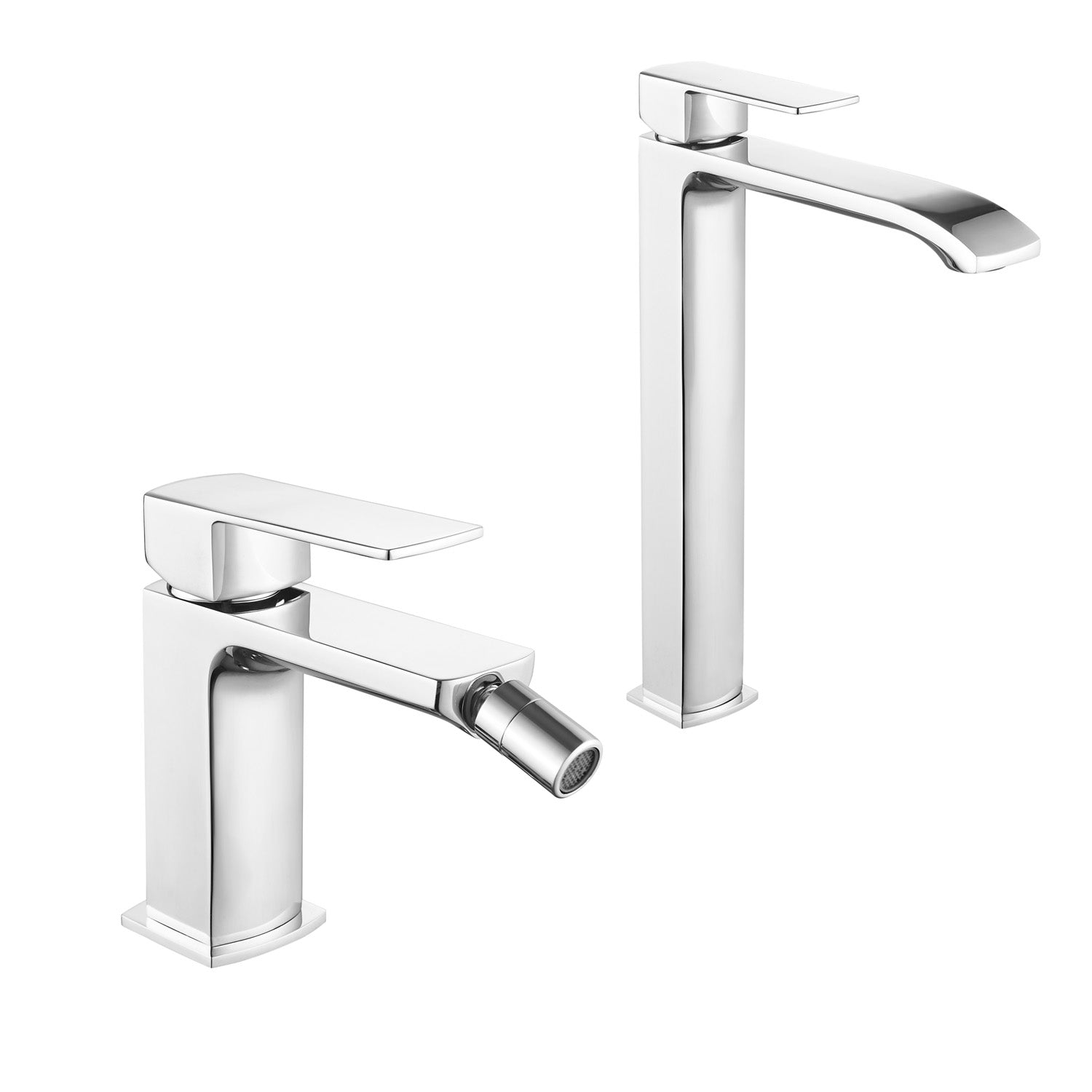 Coppia di miscelatori per lavabo alto e bidet serie Fire in ottone cromato