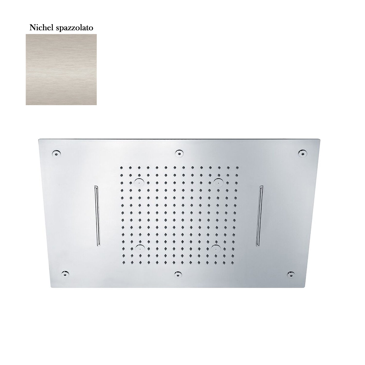 Soffione Sky 60x40cm in acciaio con anticalcare e 3 getti nichel