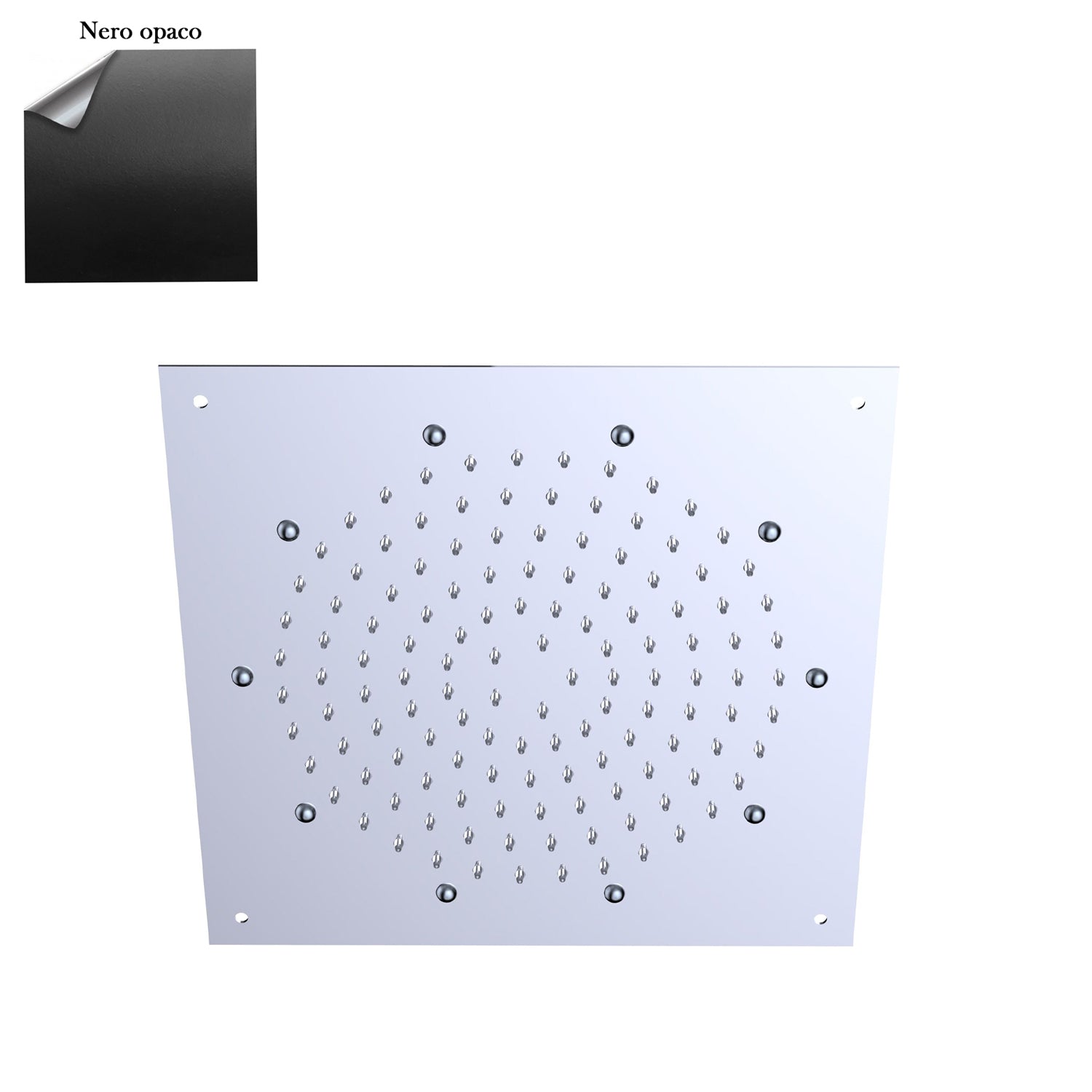 Soffione Rain 40cm in acciaio con anticalcare e getto a pioggia nero