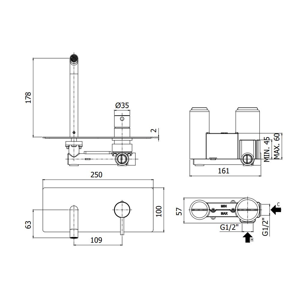 Miscelatore lavabo Incasso 2 Fori serie Light modello LIG105ST Steel Looking Paffoni