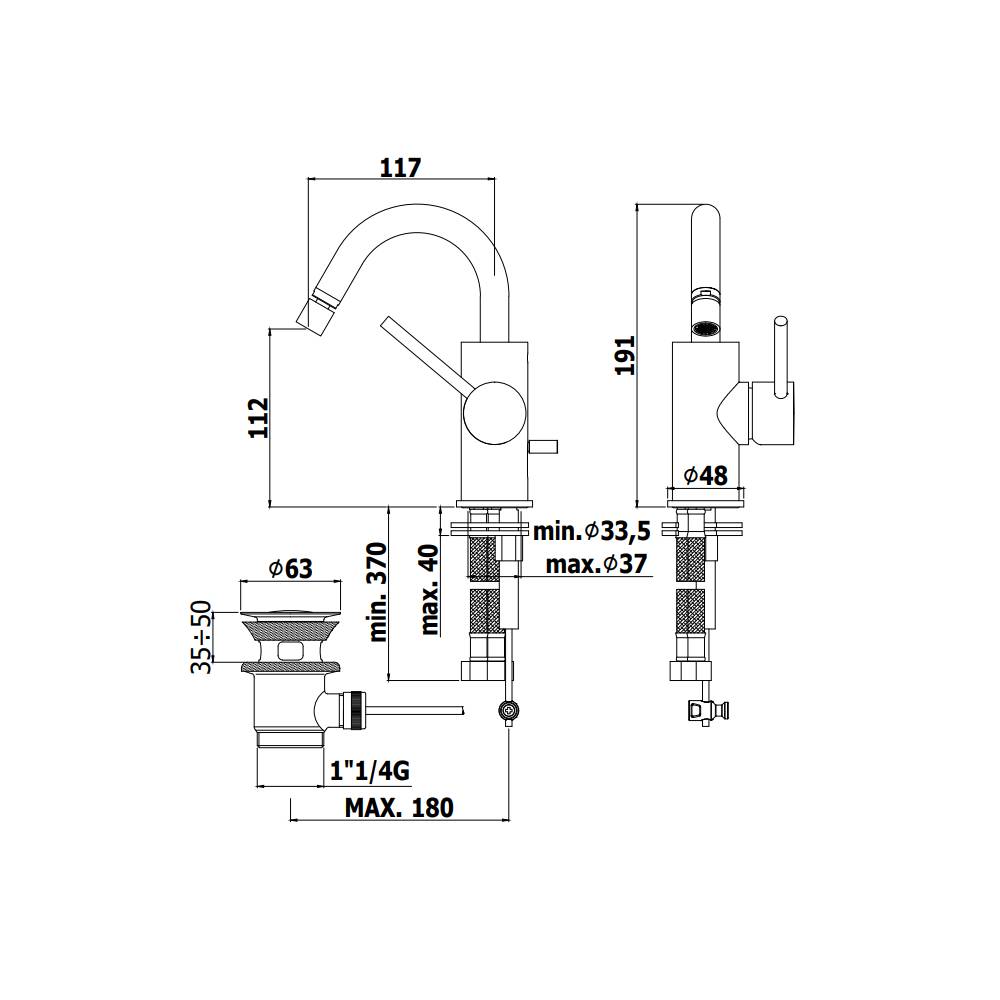 Miscelatore Bidet serie Light modello LIG138NO Nero Opaco Paffoni