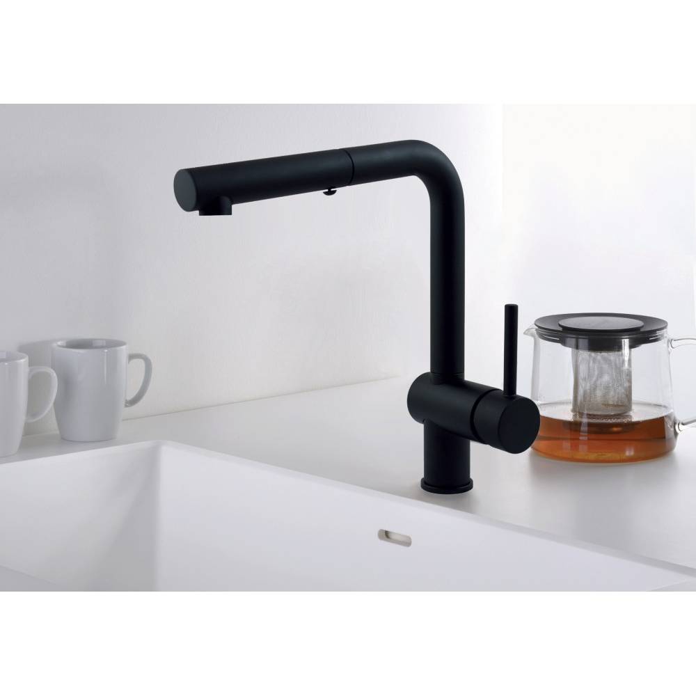 Miscelatore cucina con doccetta estraibile serie Light modello LIG285NO-MET colore nero opaco Paffoni
