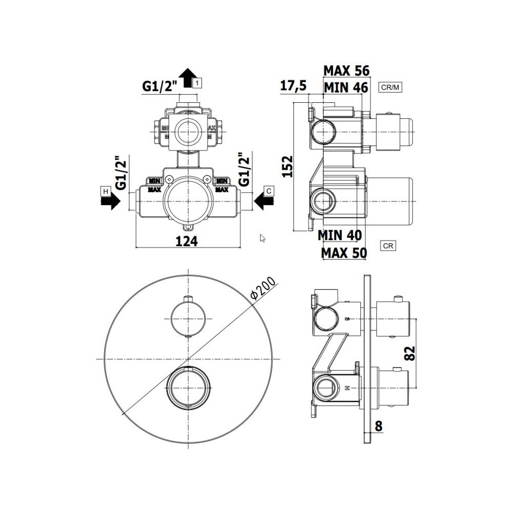 Miscelatore termostatico incasso doccia serie Light modello LIQ013ST steel looking Paffoni