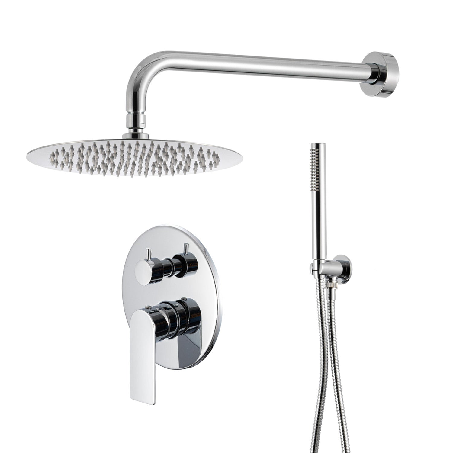 Kit doccia con incasso a due vie e soffione tondo 200 mm in ottone cromato Ottomix