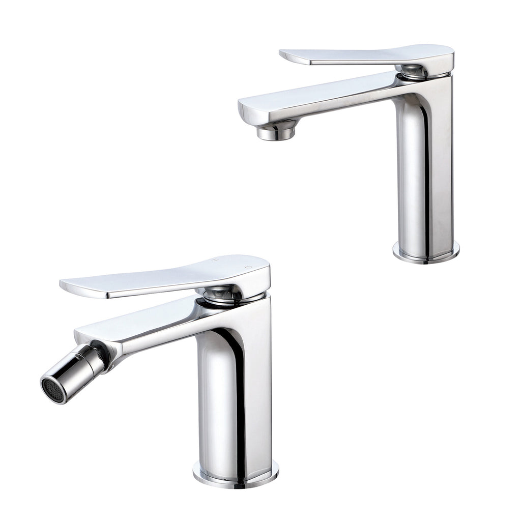 Coppia di miscelatori per lavabo e bidet serie Lumix in ottone cromato