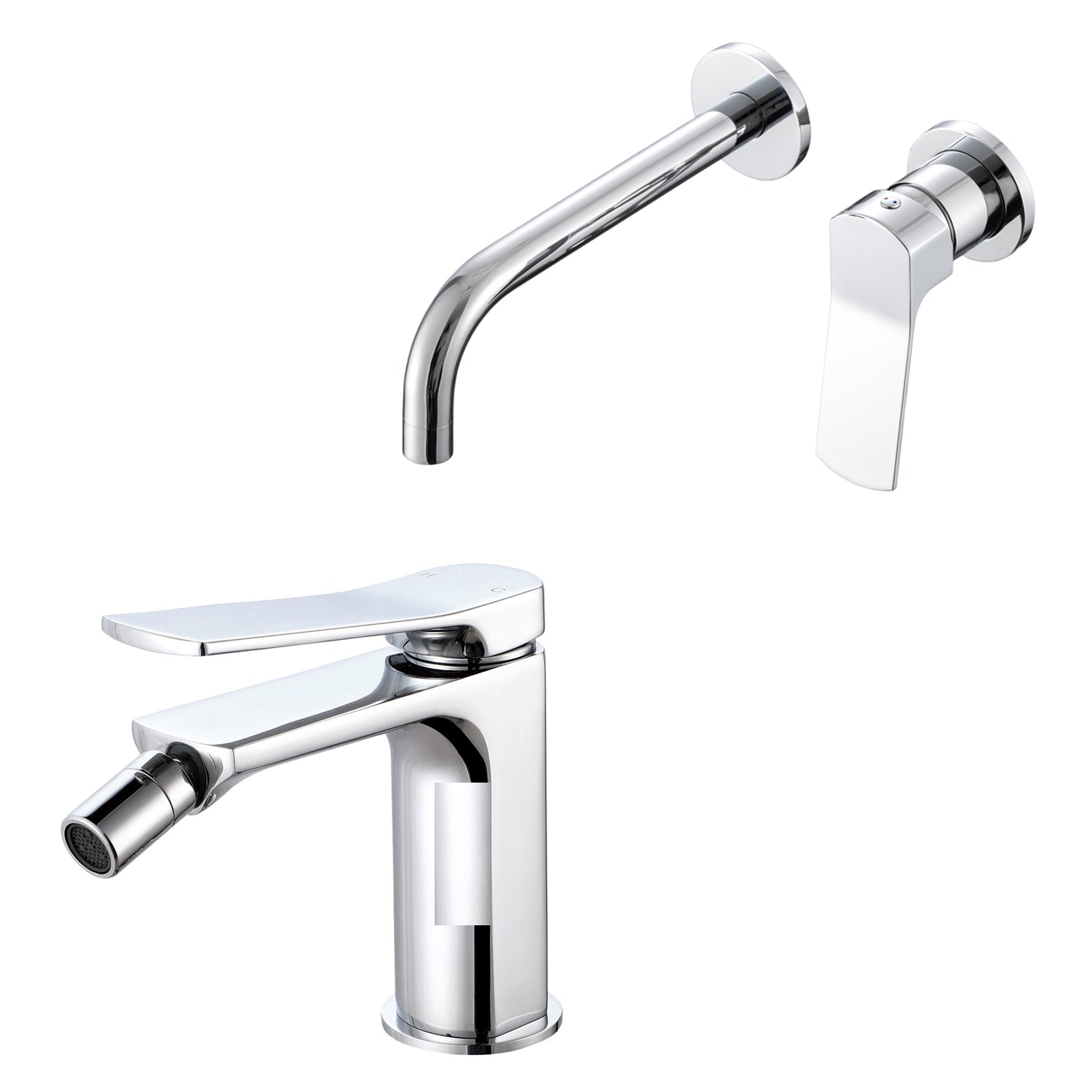 Coppia di miscelatori per lavabo incasso e bidet serie Lumix in ottone cromato