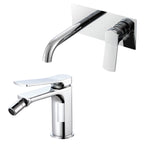 Coppia di miscelatori per lavabo incasso con easy box e bidet serie Lumix in ottone cromato