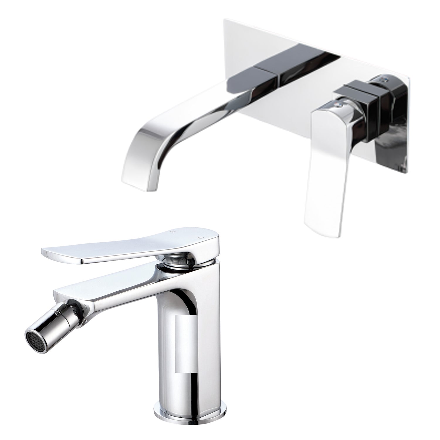 Coppia di miscelatori per lavabo incasso squadrato con easy box e bidet serie Lumix in ottone cromato