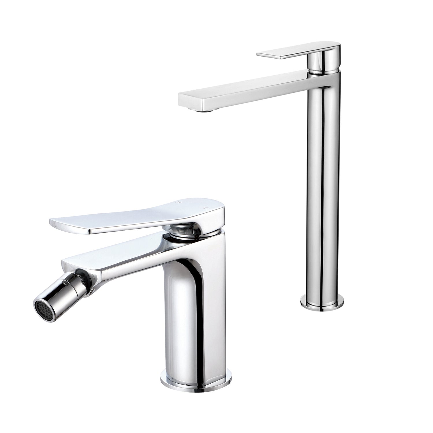 Coppia di miscelatori per lavabo alto e bidet serie Lumix in ottone cromato