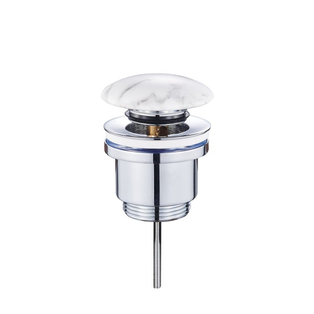Piletta clic-clac universale con tappo in ceramica per lavabi Rubiflux - Bianco effetto marmo