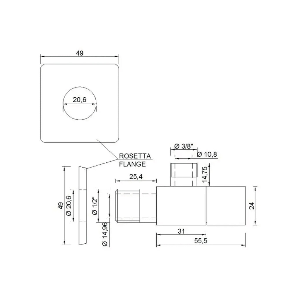 Rubinetto sottolavabo quadrato Rubiflux in ottone - Cromato