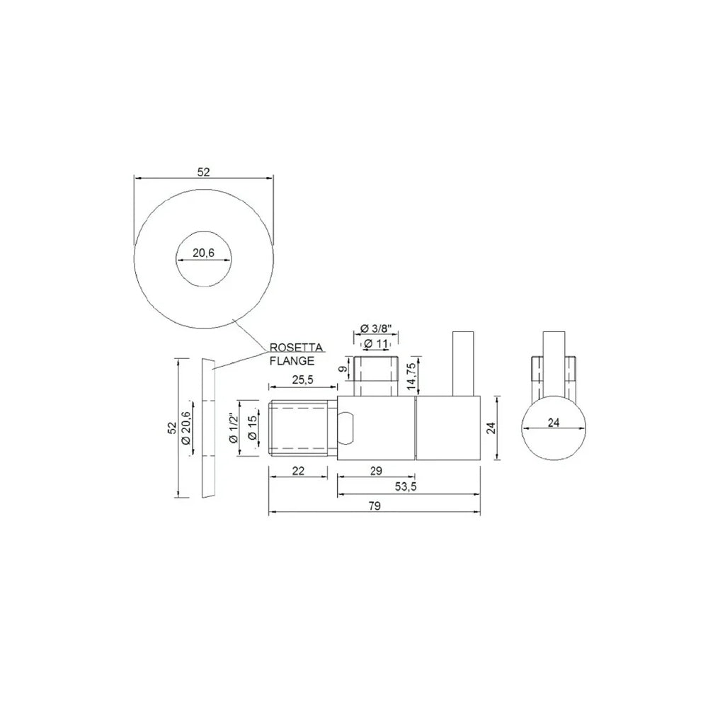 Rubinetto sottolavabo tondo Rubiflux in ottone - Cromato