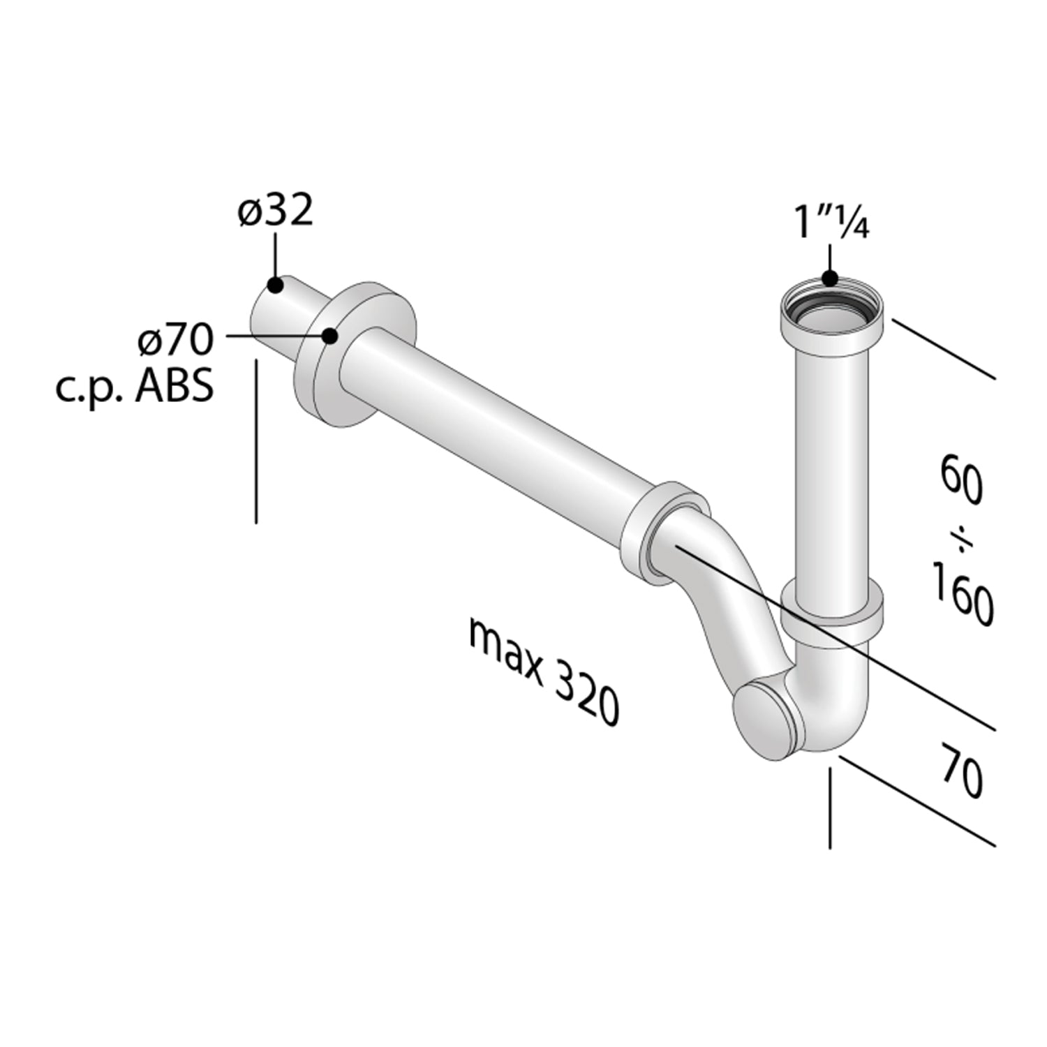 Sifone bidet ad â€œSâ€ ispezionabile Rubiflux in ottone - Cromato