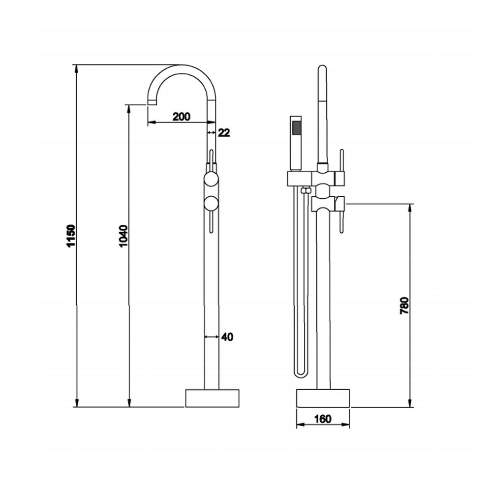 Miscelatore monocomando a pavimento per vasca freestanding RubiFlux nero