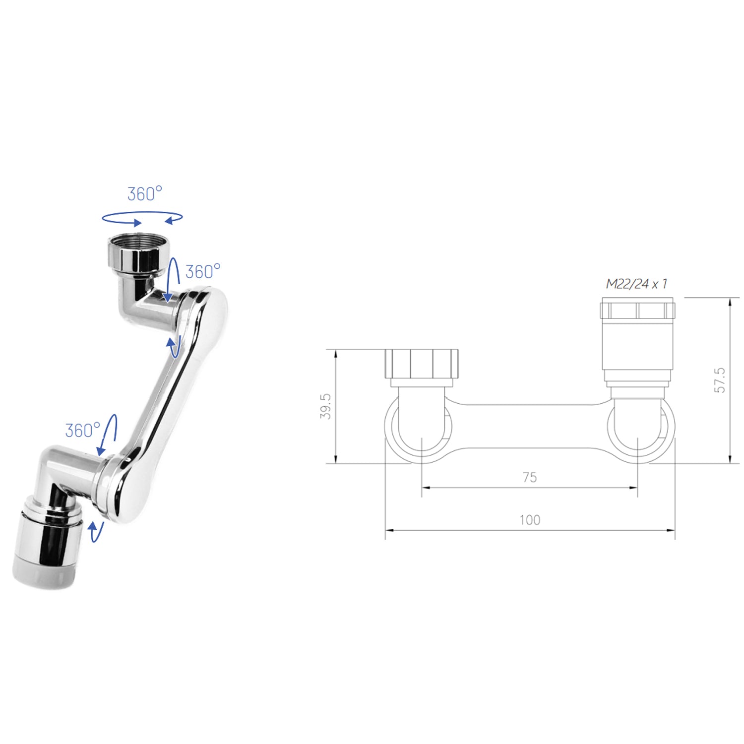 Prolunga aeratore orientabile per rubinetti M22/M24 in ABS RubiFlux - cromato