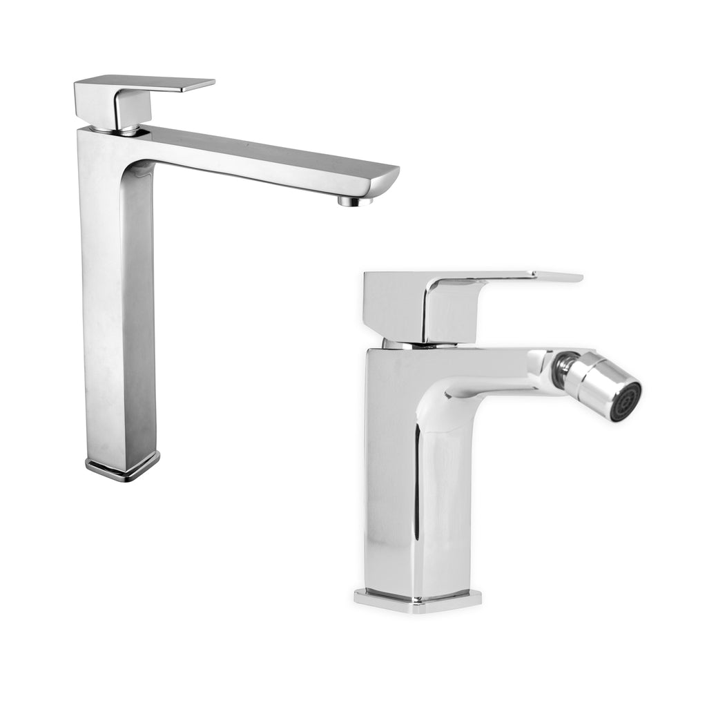 Coppia di miscelatori per lavabo alto e bidet serie Nix in ottone cromato