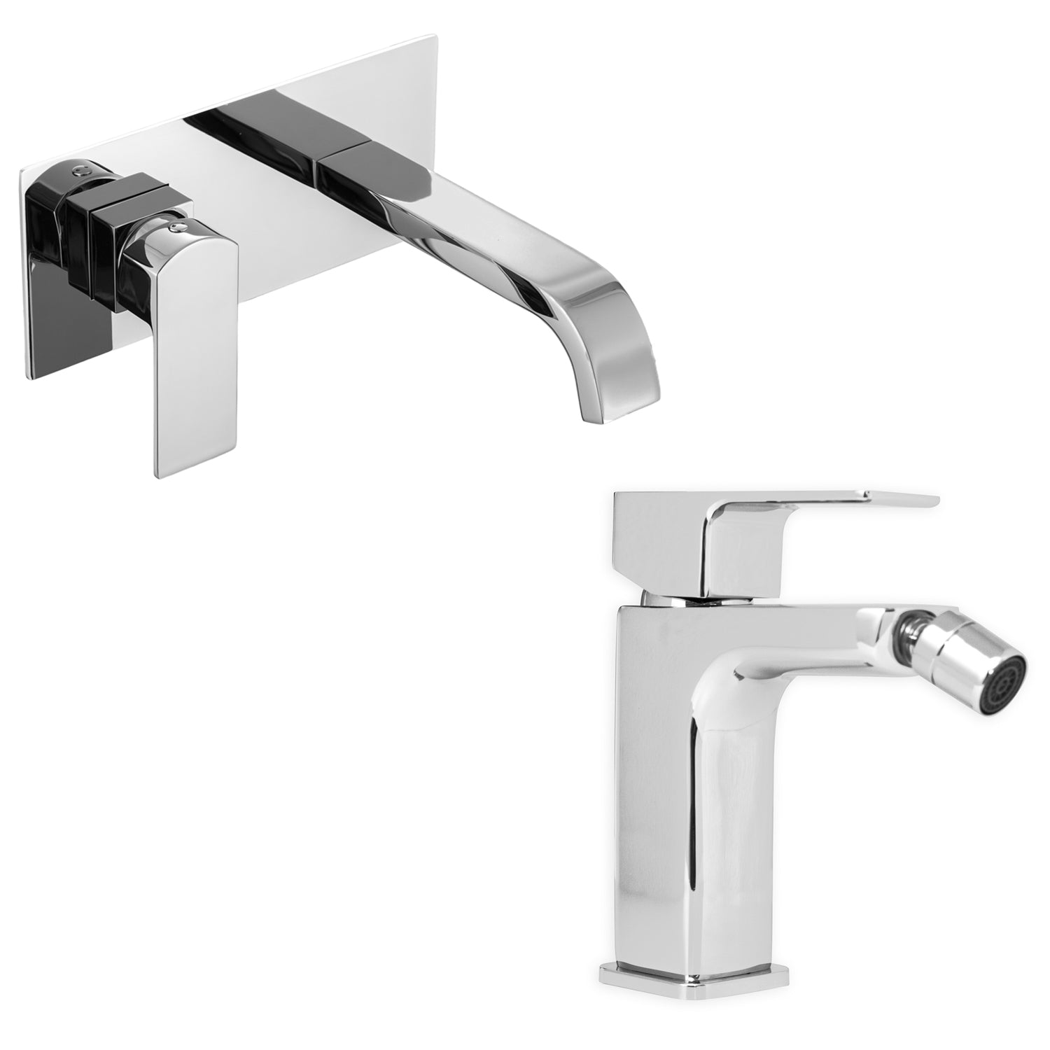 Coppia di miscelatori per lavabo incasso e bidet serie Nix in ottone cromato