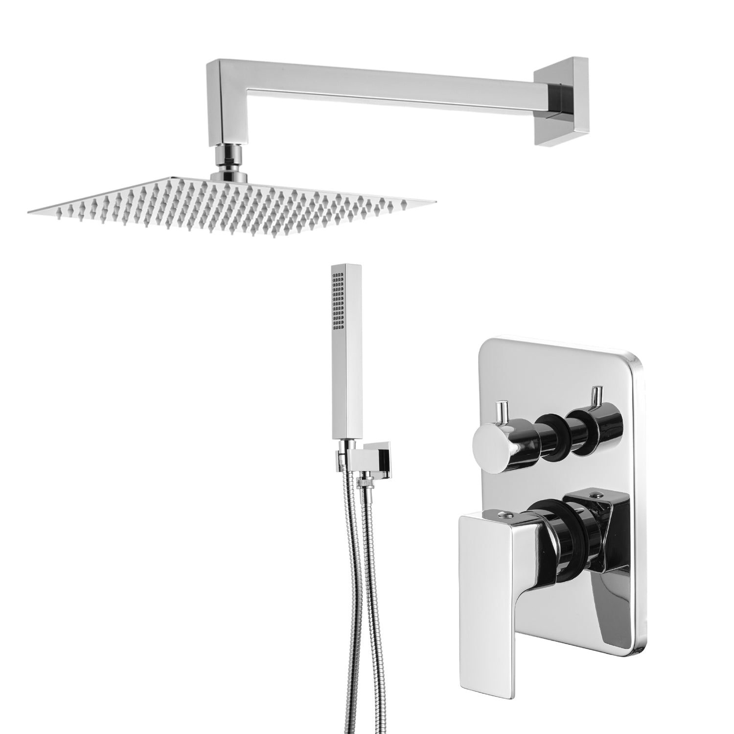 Kit doccia con incasso a due vie e soffione quadro 200 mm in ottone cromato Nix