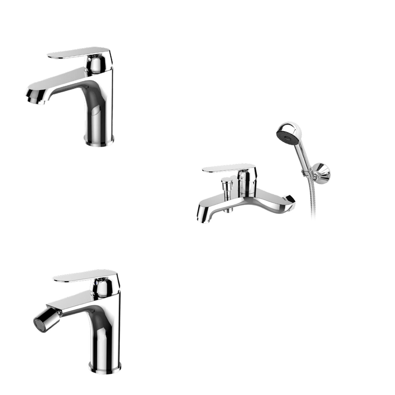 Kit miscelatori lavabo+bidet+vasca in ottone cromato con scarico pop-up serie Sky Keller Taps