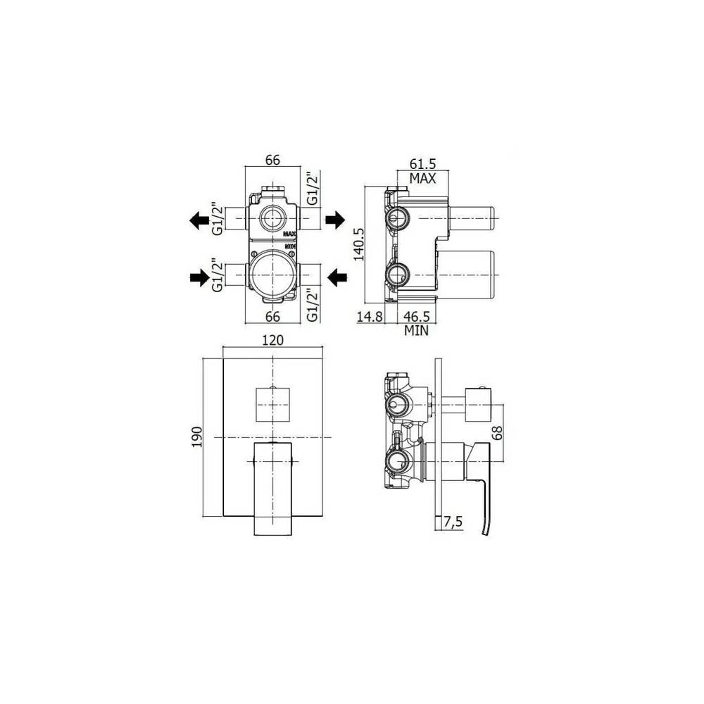 Set soffione doccia quadrato e braccio doccia quadrato con miscelatore incasso Level e set duplex doccia Cromo Paffoni