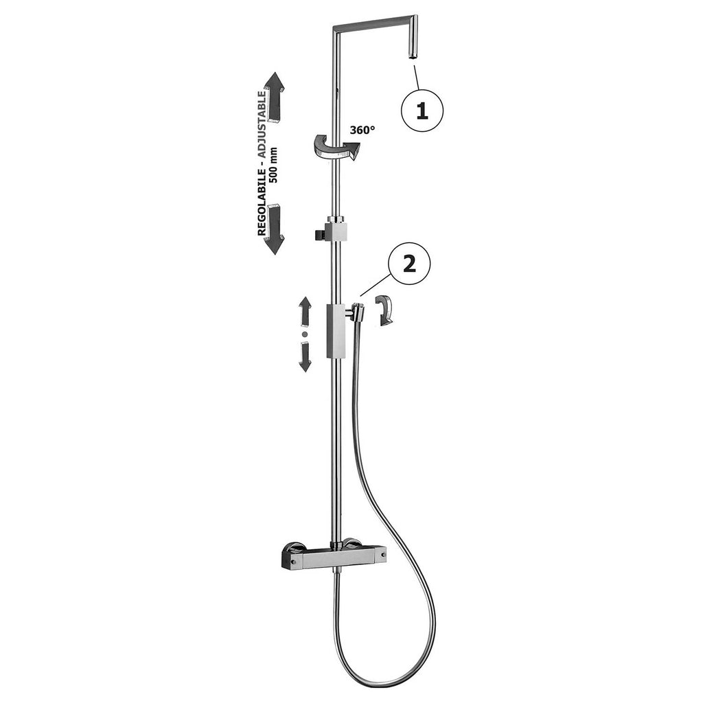 Supporto Regolabile per colonna doccia Paffoni con miscelatore  Termostatico LEQ269CR completo di flessibile PVC argento da 150 cm