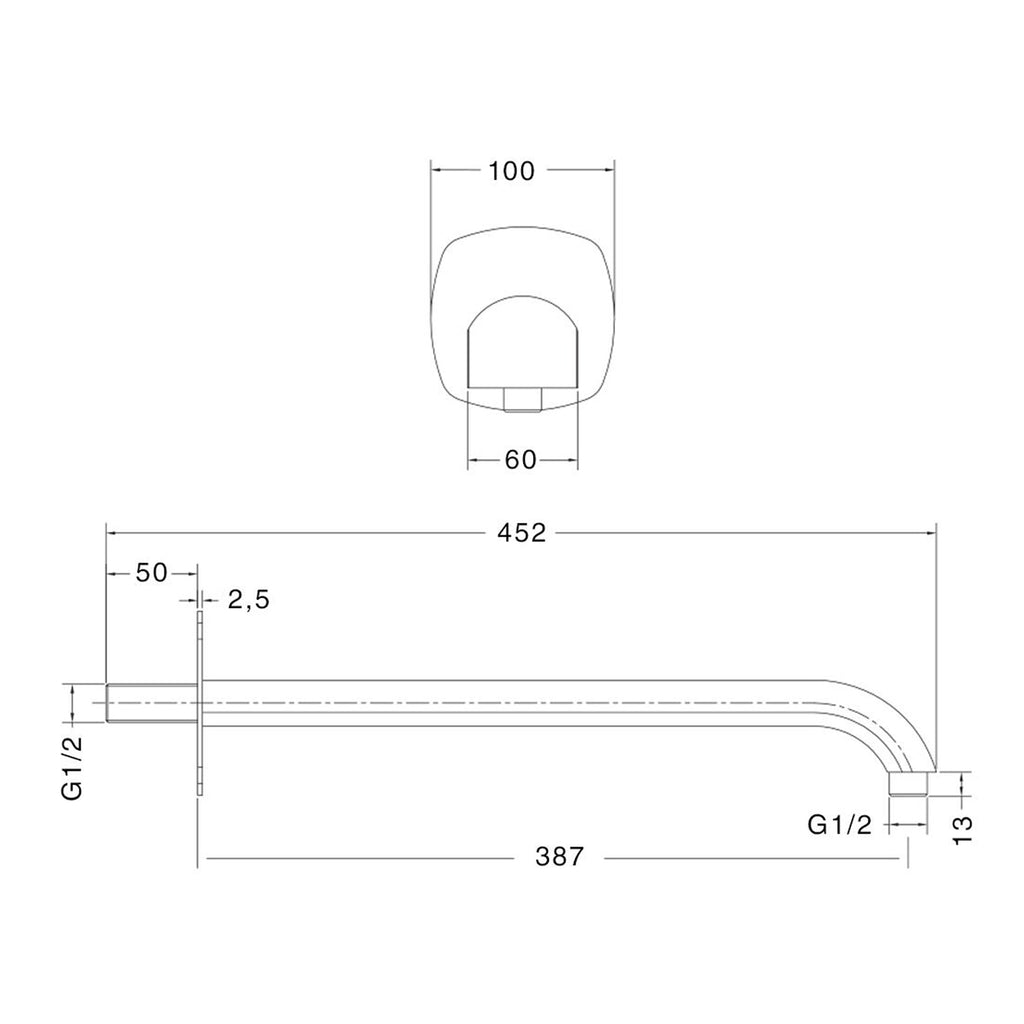 Braccio doccia lusso tondo in ottone lunghezza 387mm