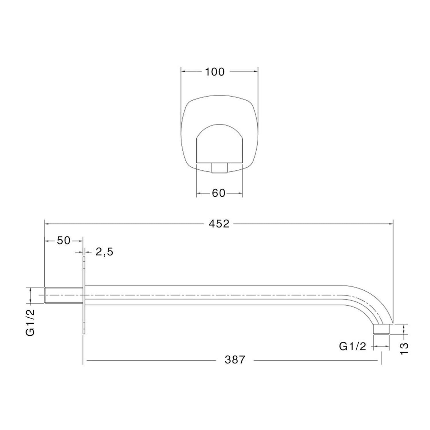 Braccio doccia lusso tondo in ottone lunghezza 387mm