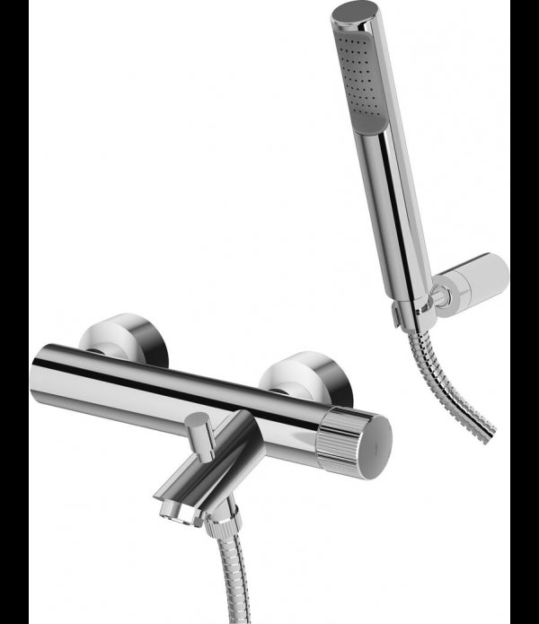 Miscelatore Vasca modello JO026CR con supporto a muro fisso in ABS con doccia e flessibile Cromo