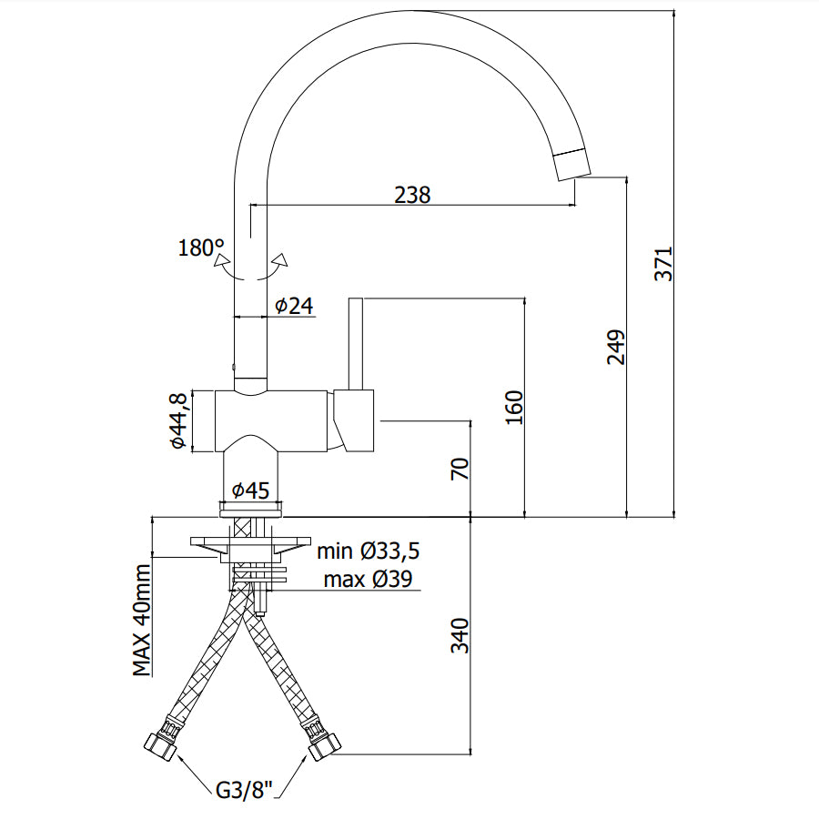 Miscelatore Lavello Monoforo in ottone cromato Paffoni Light