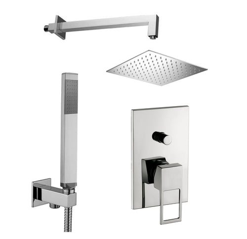Set soffione doccia quadrato e braccio doccia quadrato con miscelatore incasso Effe e set duplex doccia Cromo Paffoni