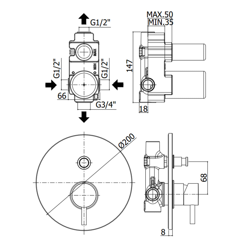 Miscelatore doccia da incasso con deviatore pneumatico Paffoni Light effetto satinato