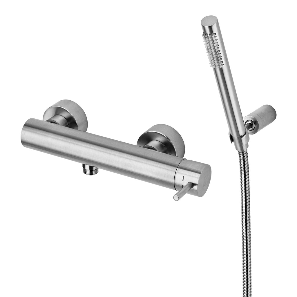 Miscelatore doccia esterno con supporto a muro e doccetta Paffoni Light Steel Looking